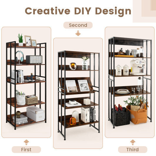 3/5-Tier Industrial Bookshelf Storage Shelf Display Rack with Adjustable Shelves-3-Tier W2B
