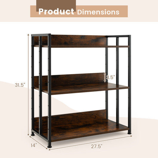 3/5-Tier Industrial Bookshelf Storage Shelf Display Rack with Adjustable Shelves-3-Tier W2B