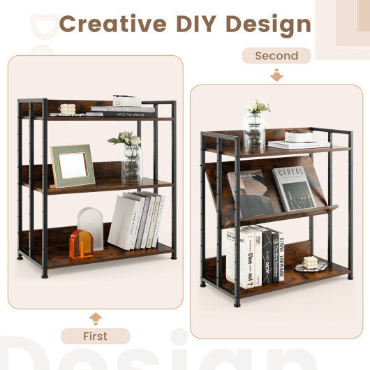 3/5-Tier Industrial Bookshelf Storage Shelf Display Rack with Adjustable Shelves-3-Tier W2B