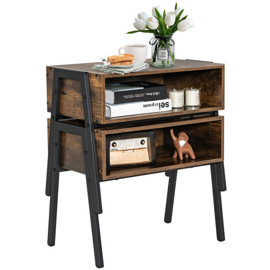 2 Pieces Stackable Night Stand Bedside End Table Set W2B