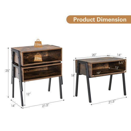 2 Pieces Stackable Night Stand Bedside End Table Set W2B