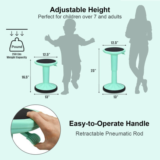 Adjustable Active Learning Stool Sitting Home Office Wobble Chair with Cushion Seat -Green - Color: Green W2B