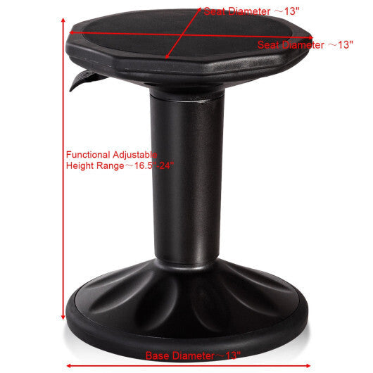 Adjustable Active Learning Stool Sitting Home Office Wobble Chair with Cushion Seat -Black W2B