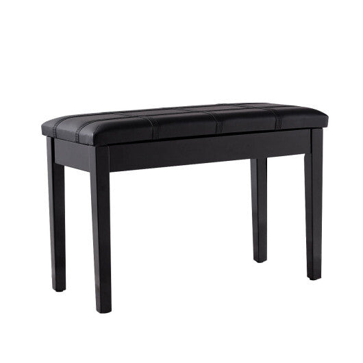 Solid Wood PU Leather Piano Double Duet Keyboard Bench-Black W2B