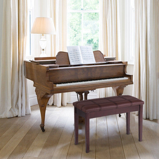 Solid Wood PU Leather Piano Double Duet Keyboard Bench-Brown - Color: Brown W2B