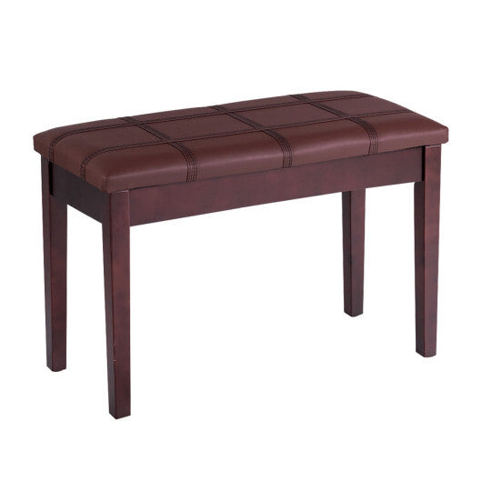 Solid Wood PU Leather Piano Double Duet Keyboard Bench-Brown - Color: Brown W2B