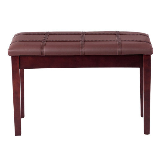 Solid Wood PU Leather Piano Double Duet Keyboard Bench-Brown - Color: Brown W2B
