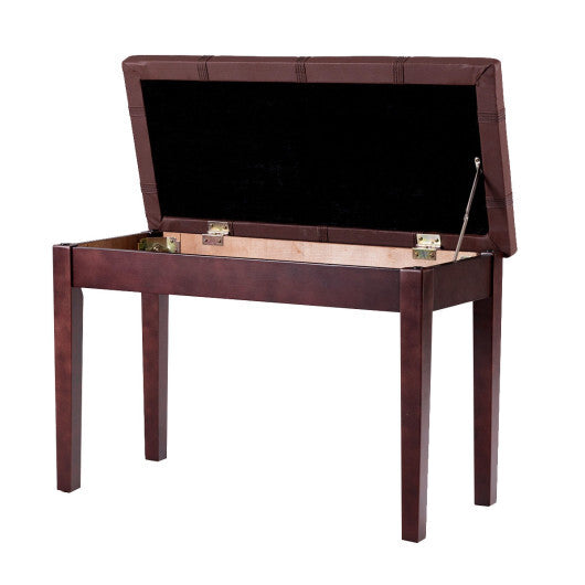 Solid Wood PU Leather Piano Double Duet Keyboard Bench-Brown - Color: Brown W2B