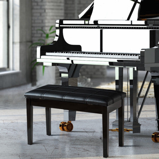 Solid Wood PU Leather Piano Double Duet Keyboard Bench-Black W2B