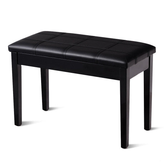 Solid Wood PU Leather Piano Double Duet Keyboard Bench-Black W2B