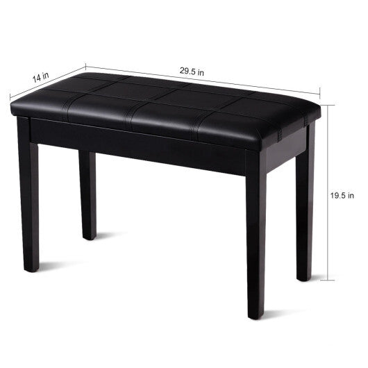 Solid Wood PU Leather Piano Double Duet Keyboard Bench-Black W2B