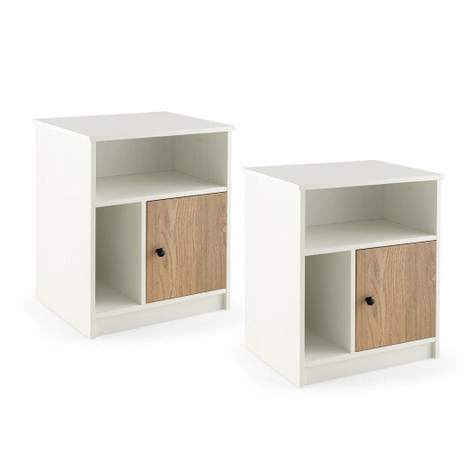 2 Pieces 25 Inch Tall Nightstands with Door and 2 Open Shelves-White - Color: White W2B