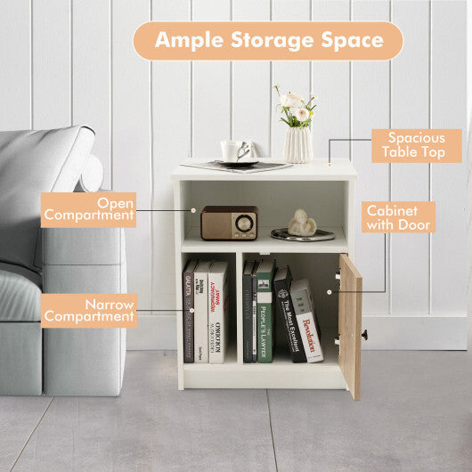 2 Pieces 25 Inch Tall Nightstands with Door and 2 Open Shelves-White - Color: White W2B