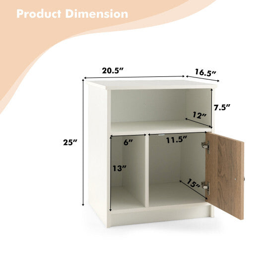 2 Pieces 25 Inch Tall Nightstands with Door and 2 Open Shelves-White - Color: White W2B