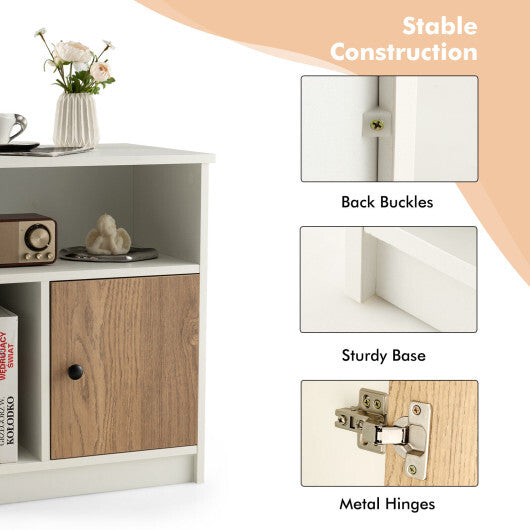 2 Pieces 25 Inch Tall Nightstands with Door and 2 Open Shelves-White - Color: White W2B