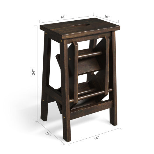 3-in-1 Rubber Wood Step Stool with Convenient Handle-Brown W2B