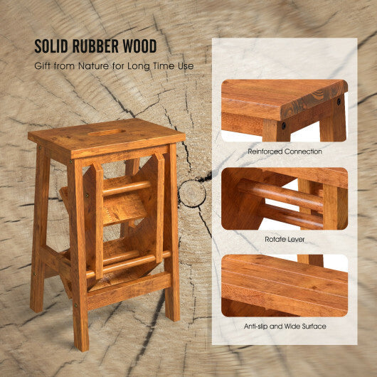 3-in-1 Rubber Wood Step Stool with Convenient Handle-Brown W2B