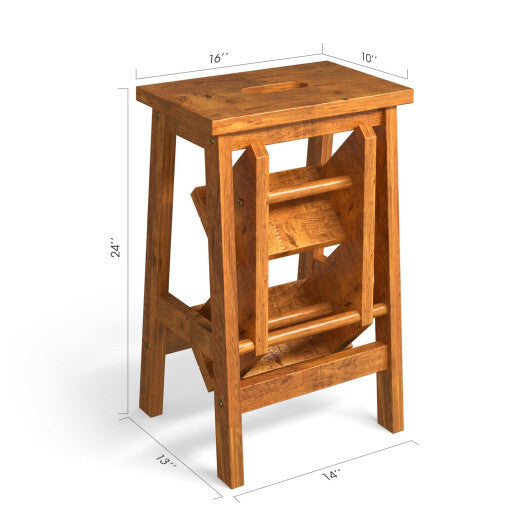 3-in-1 Rubber Wood Step Stool with Convenient Handle-Brown W2B