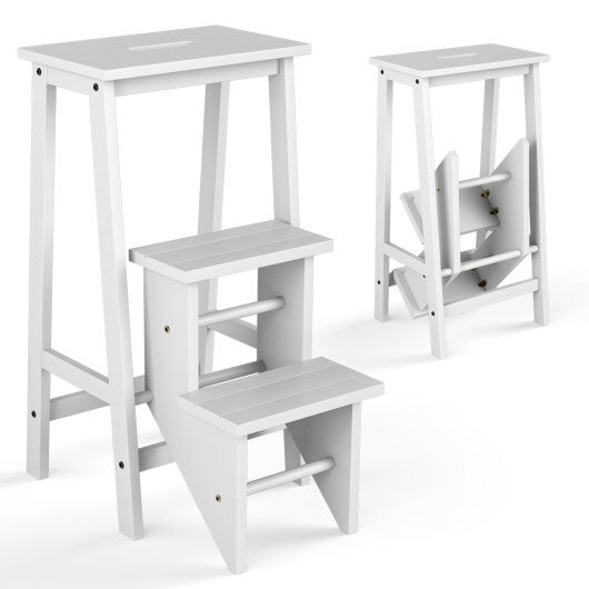3 Tier Step Stool 3 in 1 Folding Ladder Bench-White W2B