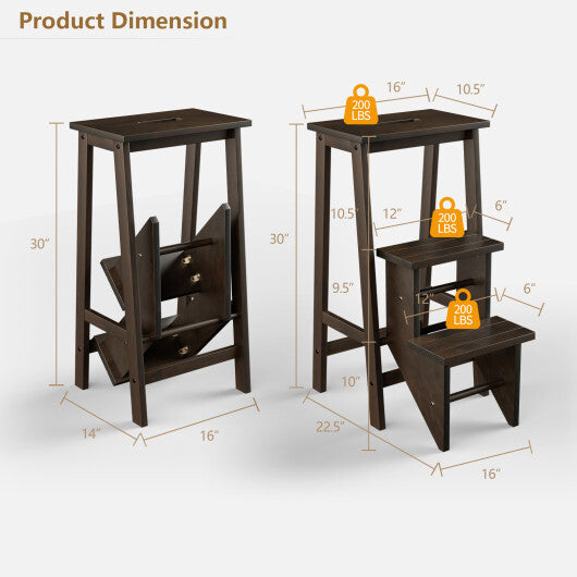 3 Tier Step Stool 3 in 1 Folding Ladder Bench-White W2B