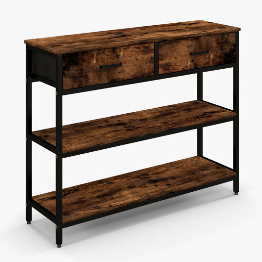 Console Table with Folding Fabric Drawers for Entryway-Gray