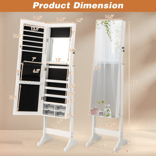 Free Standing Full Length Jewelry Armoire with LED Lights-White - Color: White W2B