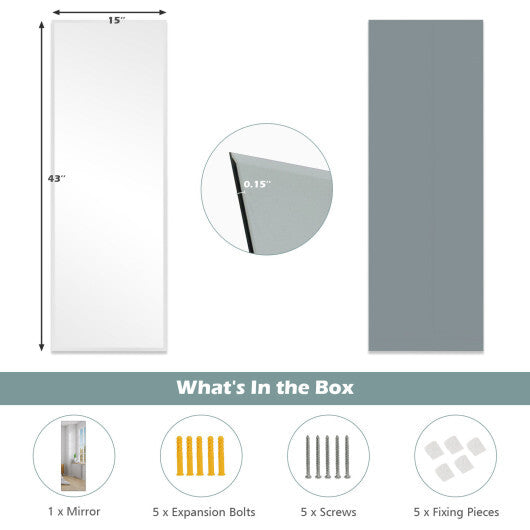 43 x 15 Inch Wall Mounted Frameless Full Length Mirror - Color: Transparent W2B