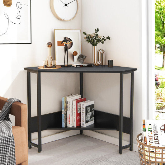 Triangle Computer Corner Desk with Charging Station-Rustic Brown W2B
