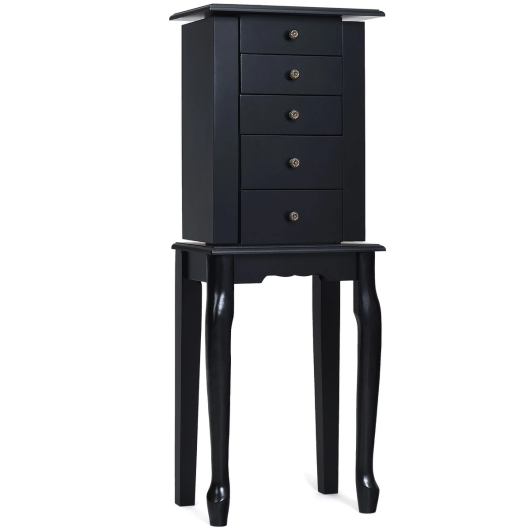 2 Colors Armoire Storage Standing Jewelry Cabinet with Mirror-Black - Color: Black W2B