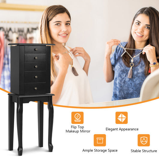 2 Colors Armoire Storage Standing Jewelry Cabinet with Mirror-Black - Color: Black W2B