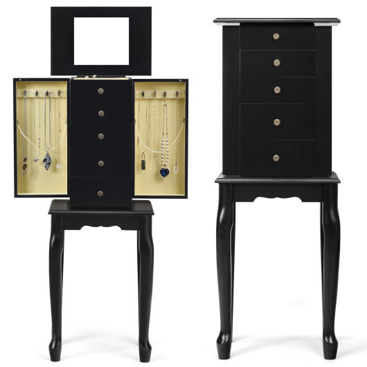 2 Colors Armoire Storage Standing Jewelry Cabinet with Mirror-Black - Color: Black W2B