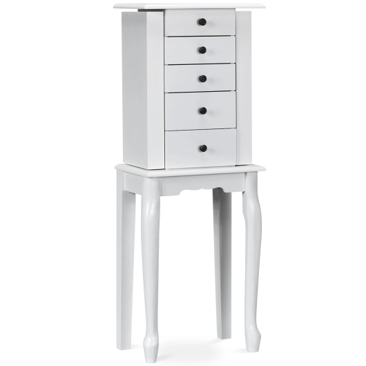 2 Colors Armoire Storage Standing Jewelry Cabinet with Mirror-White - Color: White W2B