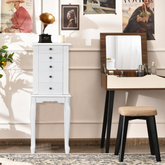 2 Colors Armoire Storage Standing Jewelry Cabinet with Mirror-White - Color: White W2B