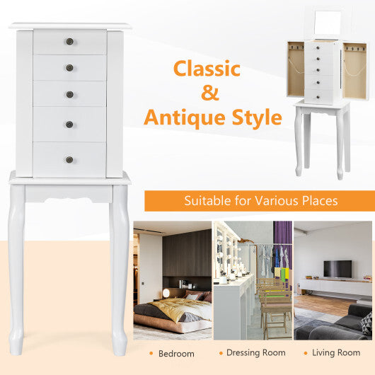 2 Colors Armoire Storage Standing Jewelry Cabinet with Mirror-White - Color: White W2B