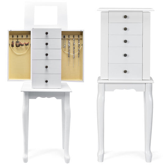 2 Colors Armoire Storage Standing Jewelry Cabinet with Mirror-White - Color: White W2B