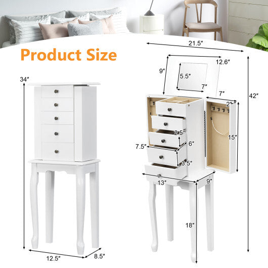 2 Colors Armoire Storage Standing Jewelry Cabinet with Mirror-White - Color: White W2B