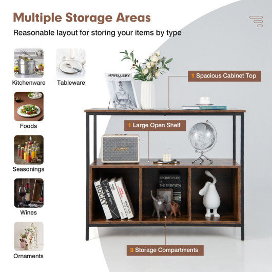 Modern Kitchen Buffet Sideboard with 3 Compartments-Rustic Brown - Color: Rustic Brown W2B