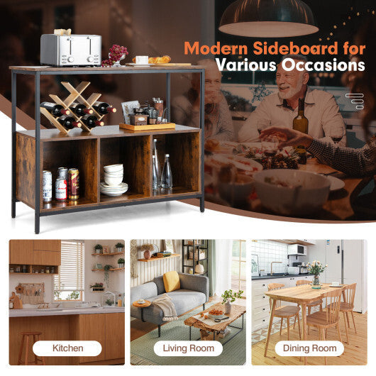 Modern Kitchen Buffet Sideboard with 3 Compartments-Rustic Brown - Color: Rustic Brown W2B