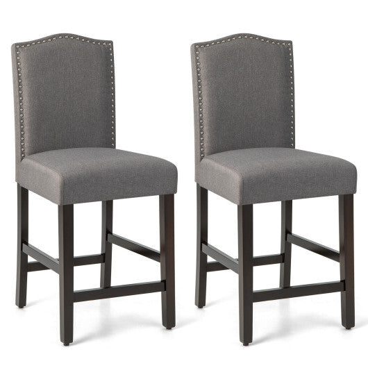 2 Pcs Fabric Nail Head Counter Height Dining Side Chairs Set-Beige