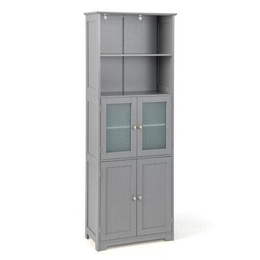 6-Tier Freestanding Bathroom Cabinet with 2 Open Compartments and Adjustable Shelves-Black W2B