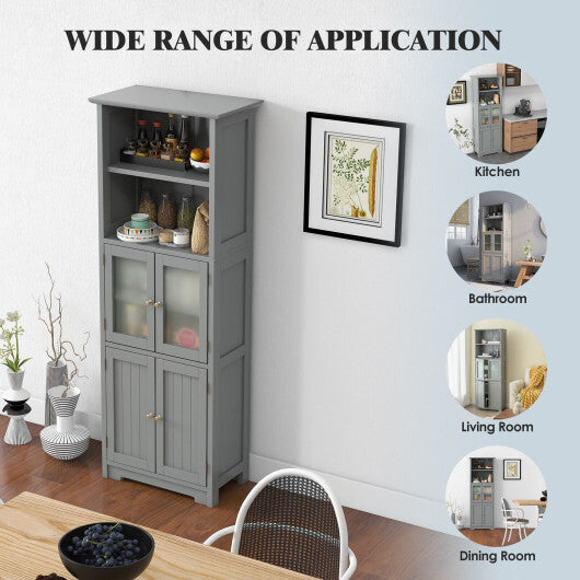 6-Tier Freestanding Bathroom Cabinet with 2 Open Compartments and Adjustable Shelves-Black W2B