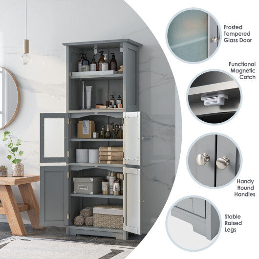 6-Tier Freestanding Bathroom Cabinet with 2 Open Compartments and Adjustable Shelves-Black W2B