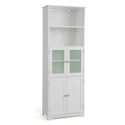 6-Tier Freestanding Bathroom Cabinet with 2 Open Compartments and Adjustable Shelves-Black W2B