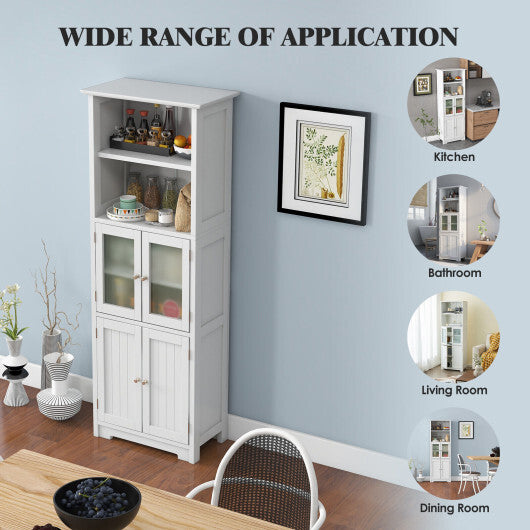 6-Tier Freestanding Bathroom Cabinet with 2 Open Compartments and Adjustable Shelves-Black W2B