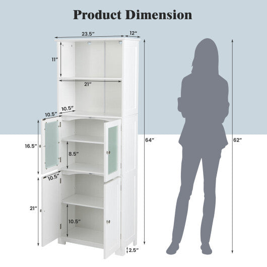 6-Tier Freestanding Bathroom Cabinet with 2 Open Compartments and Adjustable Shelves-Black W2B