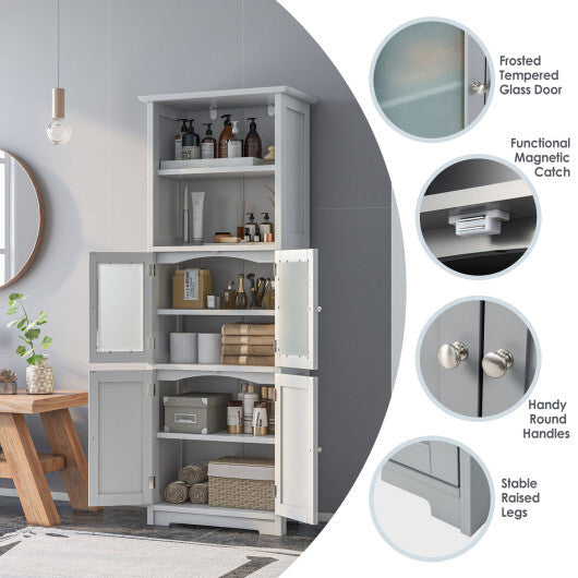 6-Tier Freestanding Bathroom Cabinet with 2 Open Compartments and Adjustable Shelves-Black W2B