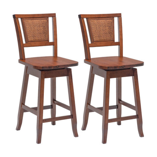 2 Pieces 24.5 Inch Bar Stools with Rattan Back and Swivel Seat W2B
