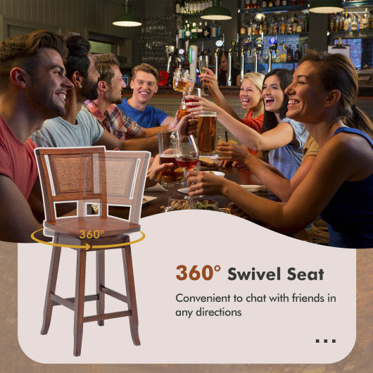2 Pieces 24.5 Inch Bar Stools with Rattan Back and Swivel Seat W2B