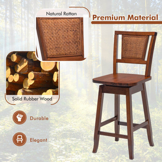 2 Pieces 24.5 Inch Bar Stools with Rattan Back and Swivel Seat W2B