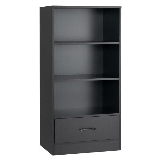48 Inch Tall 4 Tiers Wood Bookcase with Drawer-Black - Color: Black - Size: 48 inches W2B